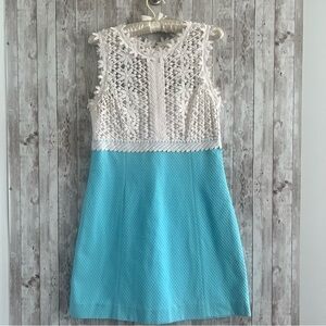 Lilly Pulitzer White Crochet Bodice Aqua Mini Shift Dress